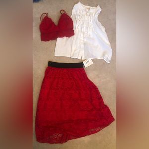 LuLa Rou skirt Gilly Hicks undershirt | white blouse | Sz Sm